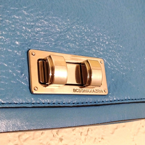 BCBGMaxAzria Sophia Blue Jade Leather Small Handbag With Chain Strap - Picture 2 of 10